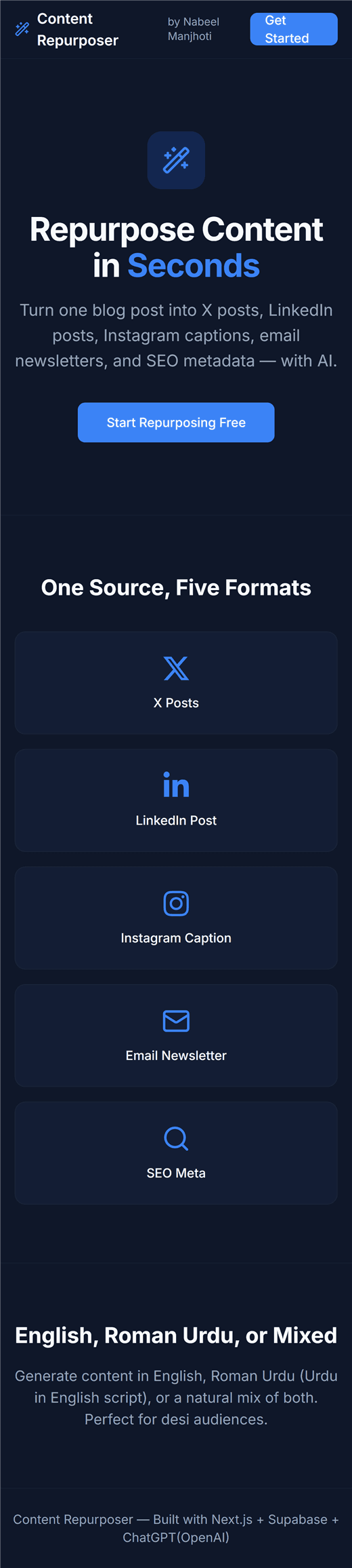 AI Content Repurposer — mobile